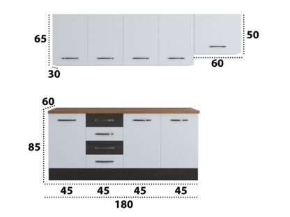 Bucatarie Alfa 240, corp hota, fara vitrina, alb/wenge, blat termic nuc - imagine 6