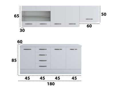 Bucatarie Alfa 240, corp hota, cu vitrina, alb, blat termic alb - imagine 6