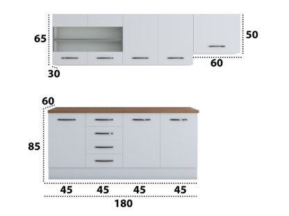 Bucatarie Alfa 240, corp hota, cu vitrina, alb, blat termic nuc - imagine 6