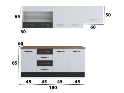 Bucatarie Alfa 240, corp hota, cu vitrina, alb/wenge, blat termic nuc - imagine 6