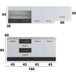 Bucatarie Alfa 240, corp hota, cu vitrina, alb/wenge, blat termic travertin - imagine 6