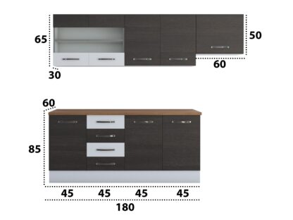 Bucatarie Alfa 240, corp hota, cu vitrina, wenge/alb, blat termic nuc - imagine 6