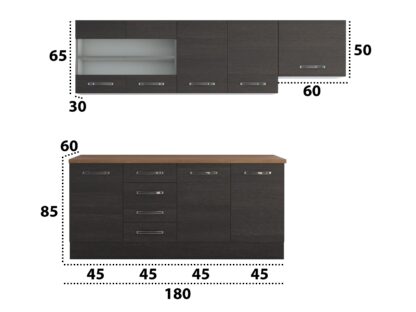 Bucatarie Alfa 240, corp hota, cu vitrina, wenge, blat termic nuc - imagine 6