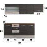 Bucatarie Alfa 240, corp hota, cu vitrina, wenge/sonoma, blat termic nuc - imagine 6