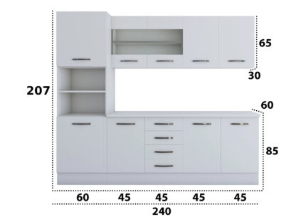 Bucatarie Alfa 240, soldat, cu vitrina, alb, blat termic alb - imagine 8