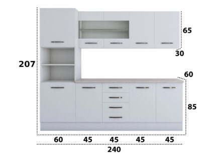 Bucatarie Alfa 240, soldat, cu vitrina, alb, blat termic travertin - imagine 8