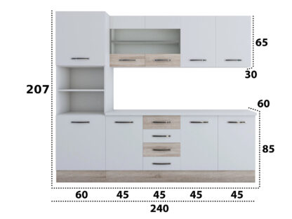 Bucatarie Alfa 240, soldat, cu vitrina, alb/sonoma, blat termic alb - imagine 8