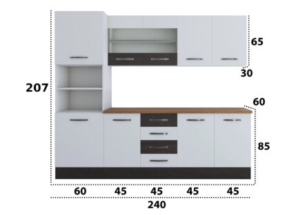Bucatarie Alfa 240, soldat, cu vitrina, alb/wenge, blat termic nuc - imagine 8