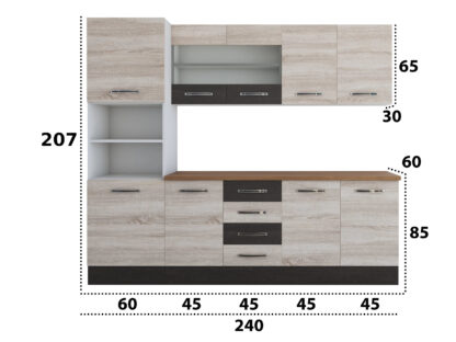 Bucatarie Alfa 240, soldat, cu vitrina, sonoma/wenge, blat termic nuc - imagine 8