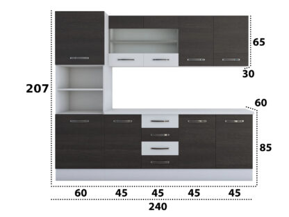 Bucatarie Alfa 240, soldat, cu vitrina, wenge/alb, blat termic alb - imagine 8