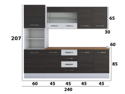 Bucatarie Alfa 240, soldat, cu vitrina, wenge/alb, blat termic nuc - imagine 8