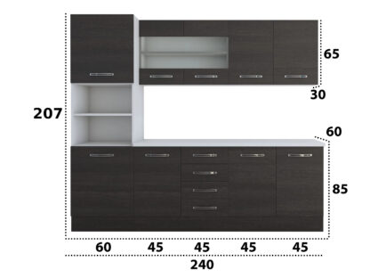 Bucatarie Alfa 240, soldat, cu vitrina, wenge, blat termic alb - imagine 8