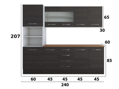 Bucatarie Alfa 240, soldat, cu vitrina, wenge, blat termic nuc - imagine 8