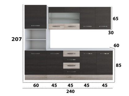 Bucatarie Alfa 240, soldat, cu vitrina, wenge/sonoma, blat termic alb - imagine 8
