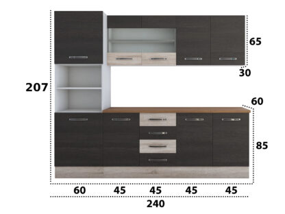 Bucatarie Alfa 240, soldat, cu vitrina, wenge/sonoma, blat termic nuc - imagine 8