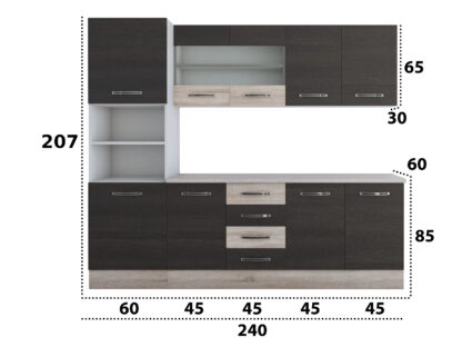 Bucatarie Alfa 240, soldat, cu vitrina, wenge/sonoma, blat termic travertin - imagine 8