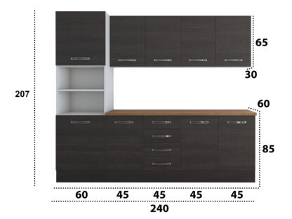 Bucatarie Alfa 240, soldat, fara vitrina, wenge, blat termic nuc - imagine 8