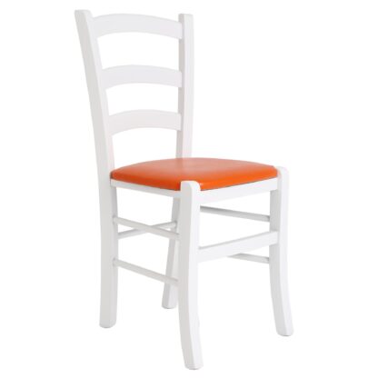 Scaun Paesana, portocaliu 21895, 43x88x45 cm, cadru alb,imitatie piele