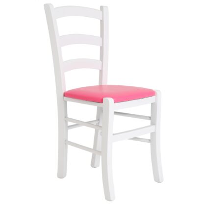 Scaun Paesana, roz 21896, 43x88x45 cm, cadru alb,imitatie piele
