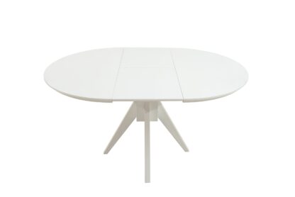 Set masa extensibila Atria 102x142 cm, lemn masiv alb, blat din MDF cu 4 scaune tapitate ZIM Standard, stofa petra maro - imagine 6