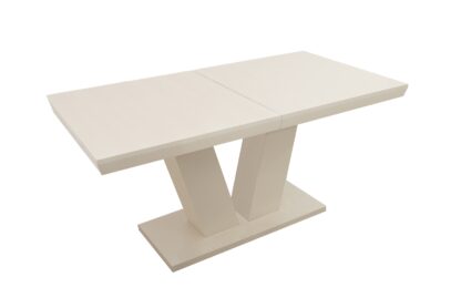 Masa extensibila V 160x75x90 cm, culoare crem, lemn masiv, blat din MDF