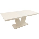 Masa extensibila V 160x75x90 cm, culoare crem, lemn masiv, blat din MDF - imagine 2