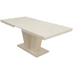 Masa extensibila V 160x75x90 cm, culoare crem, lemn masiv, blat din MDF - imagine 3