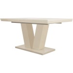 Masa extensibila V 160x75x90 cm, culoare crem, lemn masiv, blat din MDF - imagine 4