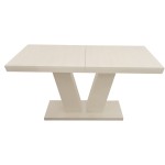 Masa extensibila V 160x75x90 cm, culoare crem, lemn masiv, blat din MDF - imagine 7