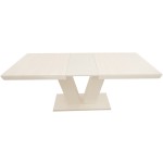 Masa extensibila V 160x75x90 cm, culoare crem, lemn masiv, blat din MDF - imagine 5