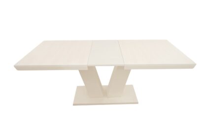 Masa extensibila V 160x75x90 cm, culoare crem, lemn masiv, blat din MDF - imagine 5