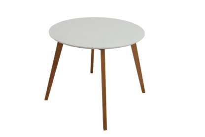Set masa fixa Max S 90 cm, lemn masiv alb, blat din MDF cu 4 scaune tapitate ZIM Snezana, stofa petra galben - imagine 6