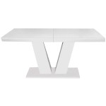Masa extensibila V 160x75x90 cm, culoare alb, lemn masiv, blat din MDF - imagine 2