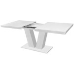 Masa extensibila V 160x75x90 cm, culoare alb, lemn masiv, blat din MDF - imagine 3
