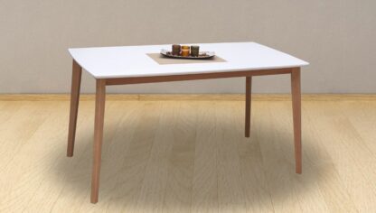 Masa living fixa 80x120 cm MAX S, alb/natur, lemn masiv din fag si blat din MDF - imagine 2