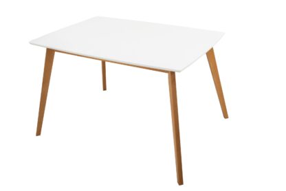 Masa living fixa 80x120 cm MAX S, alb/natur, lemn masiv din fag si blat din MDF