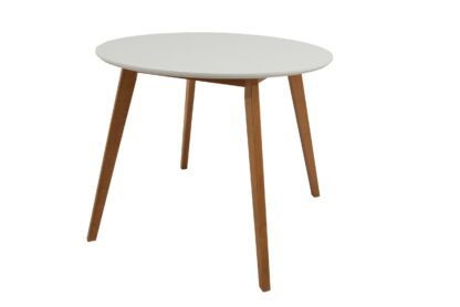 Set masa fixa Max S 90 cm, lemn masiv alb, blat din MDF cu 4 scaune tapitate ZIM Snezana, stofa petra galben - imagine 9