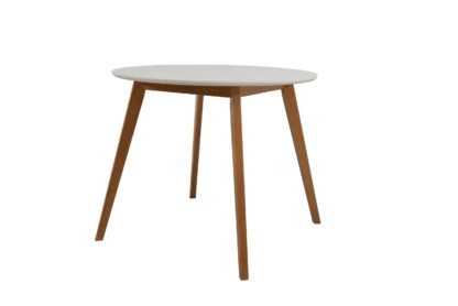 Set masa fixa Max S 90 cm, lemn masiv alb, blat din MDF cu 4 scaune tapitate ZIM Snezana, stofa petra galben - imagine 7