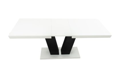 Set masa extensibila V 160x200 cm, lemn masiv alb/negru, blat din MDF cu 6 scaune dining S-153, tapiterie maro - imagine 11