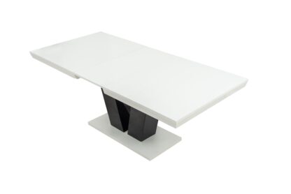 Set masa extensibila V 160x200 cm, lemn masiv alb/negru, blat din MDF cu 6 scaune dining S-153, tapiterie maro - imagine 17