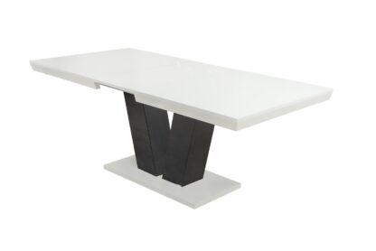 Set masa extensibila V 160x200 cm, lemn masiv alb/negru, blat din MDF cu 6 scaune dining S-153, tapiterie maro - imagine 16