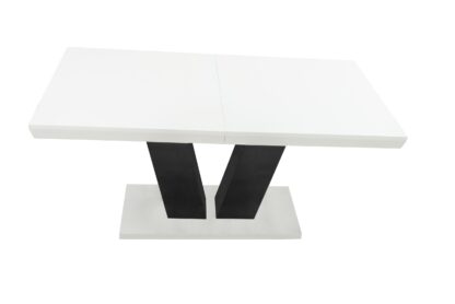 Set masa extensibila V 160x200 cm, lemn masiv alb/negru, blat din MDF cu 6 scaune dining S-153, tapiterie maro - imagine 15