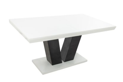 Set masa extensibila V 160x200 cm, lemn masiv alb/negru, blat din MDF cu 6 scaune dining S-153, tapiterie maro - imagine 14