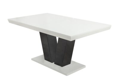 Set masa extensibila V 160x200 cm, lemn masiv alb/negru, blat din MDF cu 6 scaune dining S-153, tapiterie maro - imagine 12