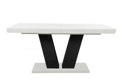 Set masa extensibila V 160x200 cm, lemn masiv alb/negru, blat din MDF cu 6 scaune dining S-153, tapiterie maro - imagine 13