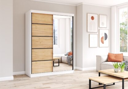 Dressing Gabriel cu oglinda, 150x200x61 cm, alb/stejar deschis