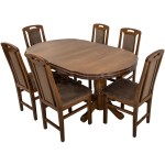 Set masa extensibila Jork 160x200 cm, lemn masiv, culoare nuc, blat din MDF cu 6 scaune tapitate ZIM Standard Walnut, stofa W24 - imagine 18