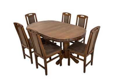 Set masa extensibila Jork 160x200 cm, lemn masiv, culoare nuc, blat din MDF cu 6 scaune tapitate ZIM Standard Walnut, stofa W24 - imagine 18