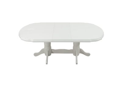 Set masa extensibila Jork 160x200 cm, lemn masiv alb, blat din MDF cu 4 scaune tapitate T-26, stofa crem - imagine 7
