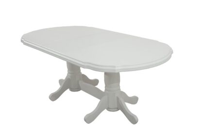Set masa extensibila Jork 160x200 cm, lemn masiv alb, blat din MDF cu 4 scaune tapitate T-26, stofa crem - imagine 6